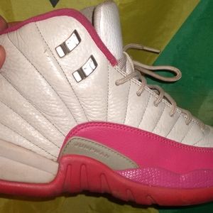 Size 6.5Y Jordan 12s Pink and White